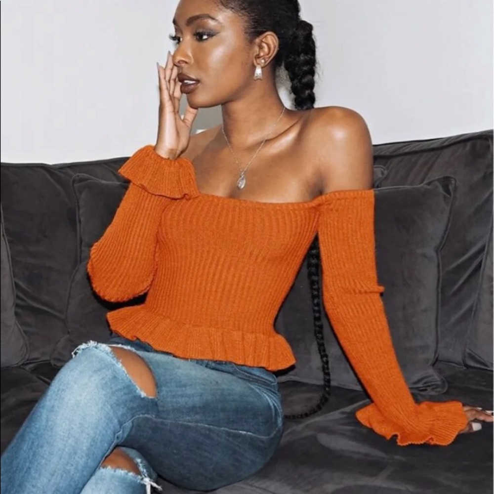 Orange off shoulder ruffle top